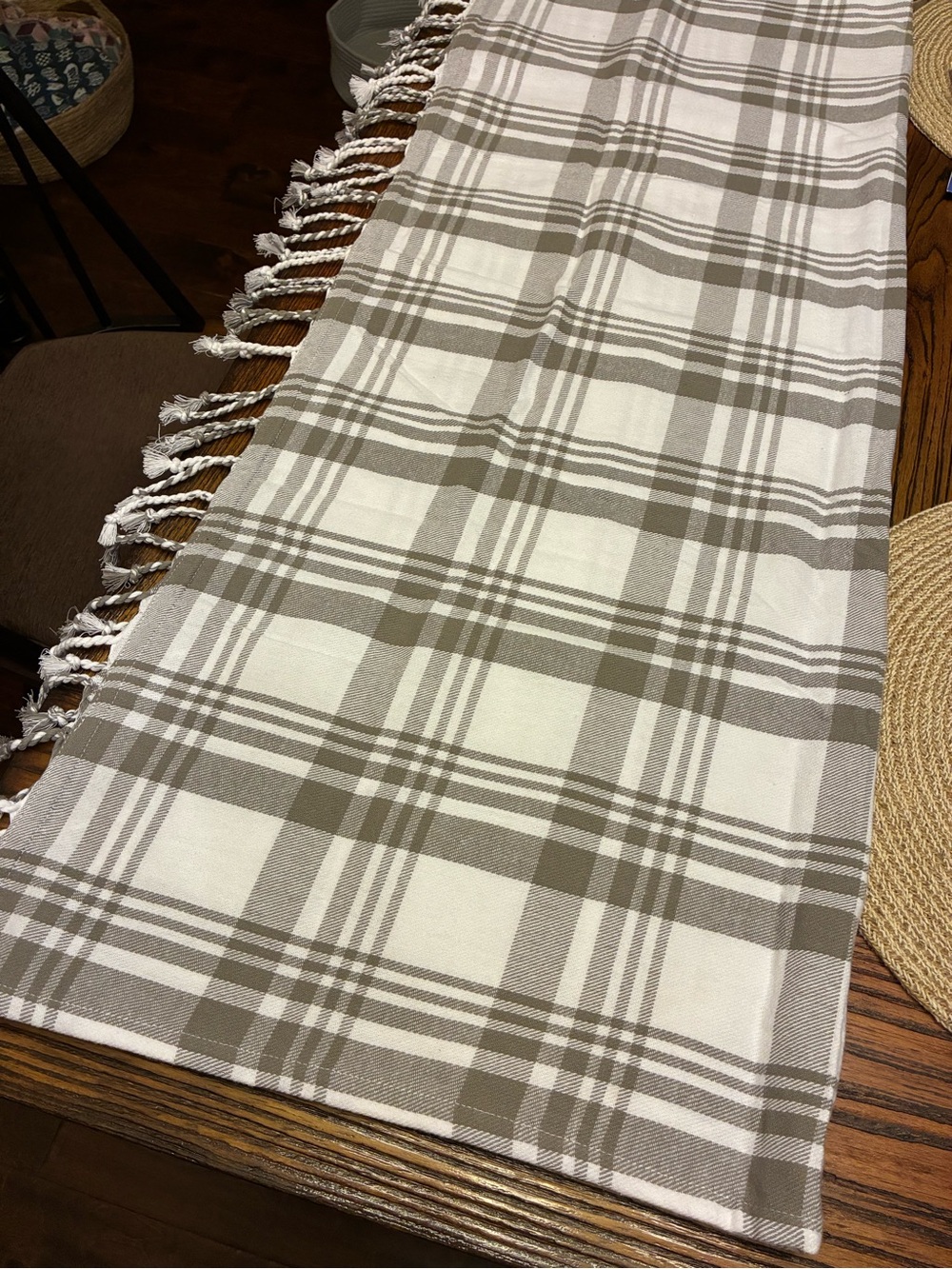 Hobby Lobby Grayish/Taupe and White Plaid Table Cloth NWOT!